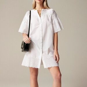 J Crew short sleeve Jolie dress in eyelet cotton poplin button front in white